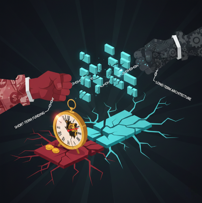 Short-term funding pressures small-budget IT projects, causing investment divergence, technical debt, weak architecture, and long-term sustainability risks.
