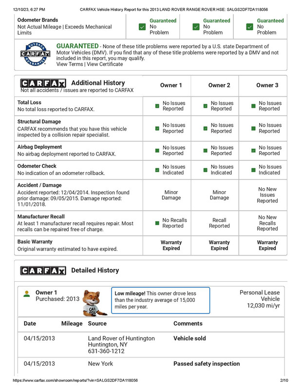 CARFAX Vehicle History Report for this 2013 LAND ROVER RANGE ROVER HSE_ SALGS2DF7DA118056-page-002