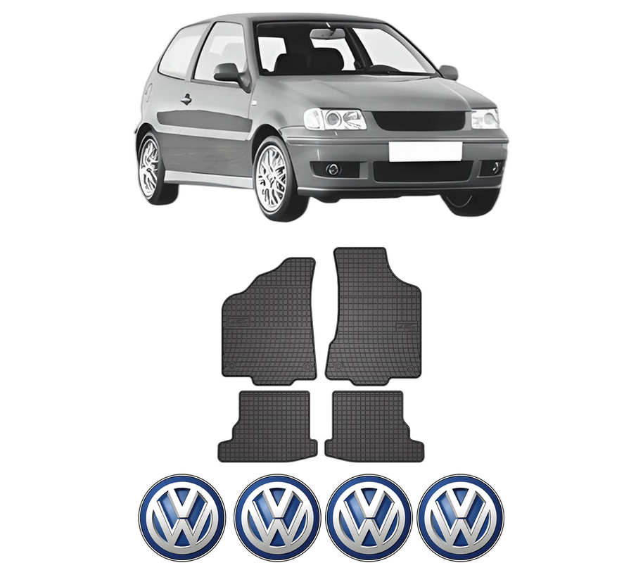 Set covorase presuri Volkswagen POLO (6N2) din 1999-2001, auto, din cauciuc thermoplastic, 4 Stickere auto cu Volkswagen