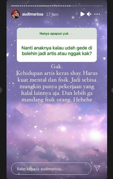 Audi Marissa ogah jika anaknya kelak menjadi seorang artis