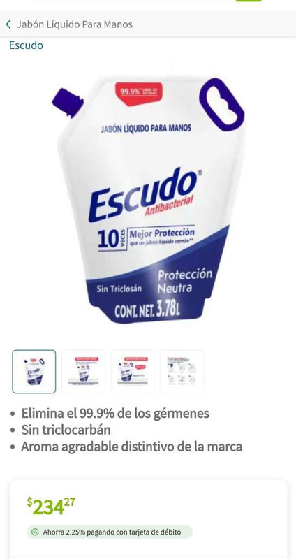 Sam's Club Toreo: Jabón líquido escudo 3.78L 
