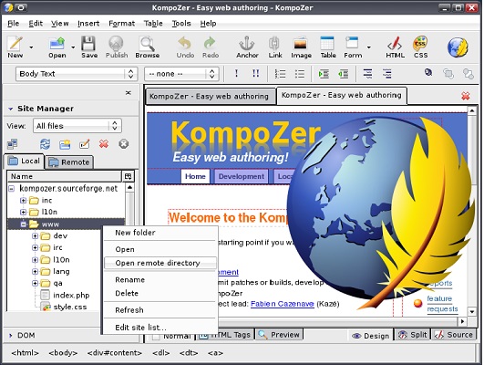 KompoZer 0.7 – WYSIWYG редактор для разработки документов в формате HTML.