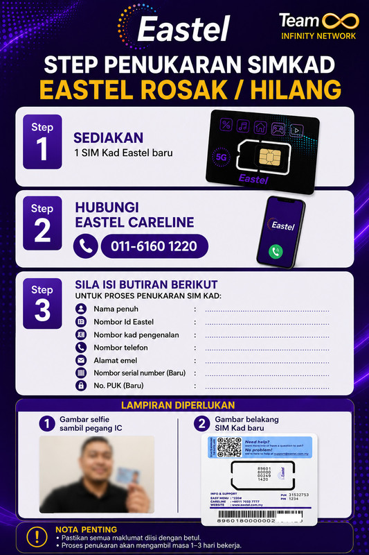 Step Penukaran SIM Kad Eastel Rosak atau Hilang