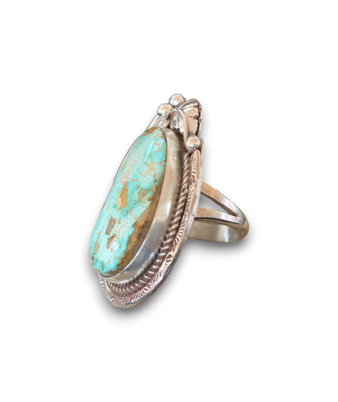 USA Mens Navajo Sterling Silver Blue Green Royston Turquoise Ring Size 9 00672