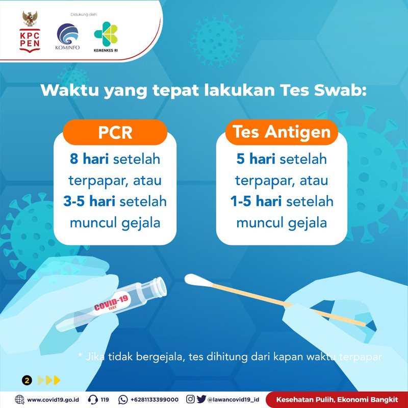 Anjuran Satgas Covid-19 RI tentang waktu yang tepat melakukan tes swab saat mengetahui diri terpapar Covid-19.