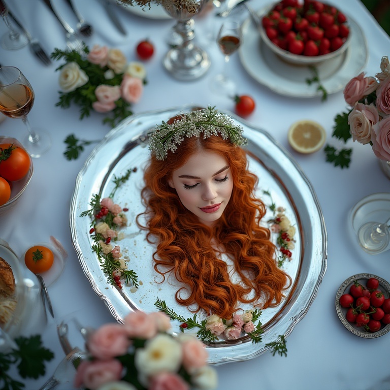 Garden wedding wom served Redhair head 0 12