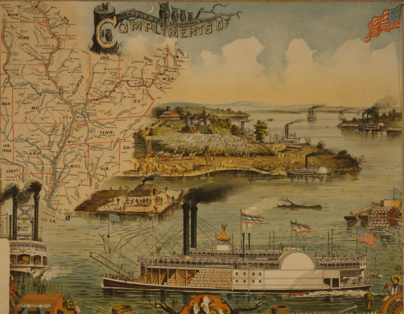 Lithograph of a Mississippi river steamboat from 1895