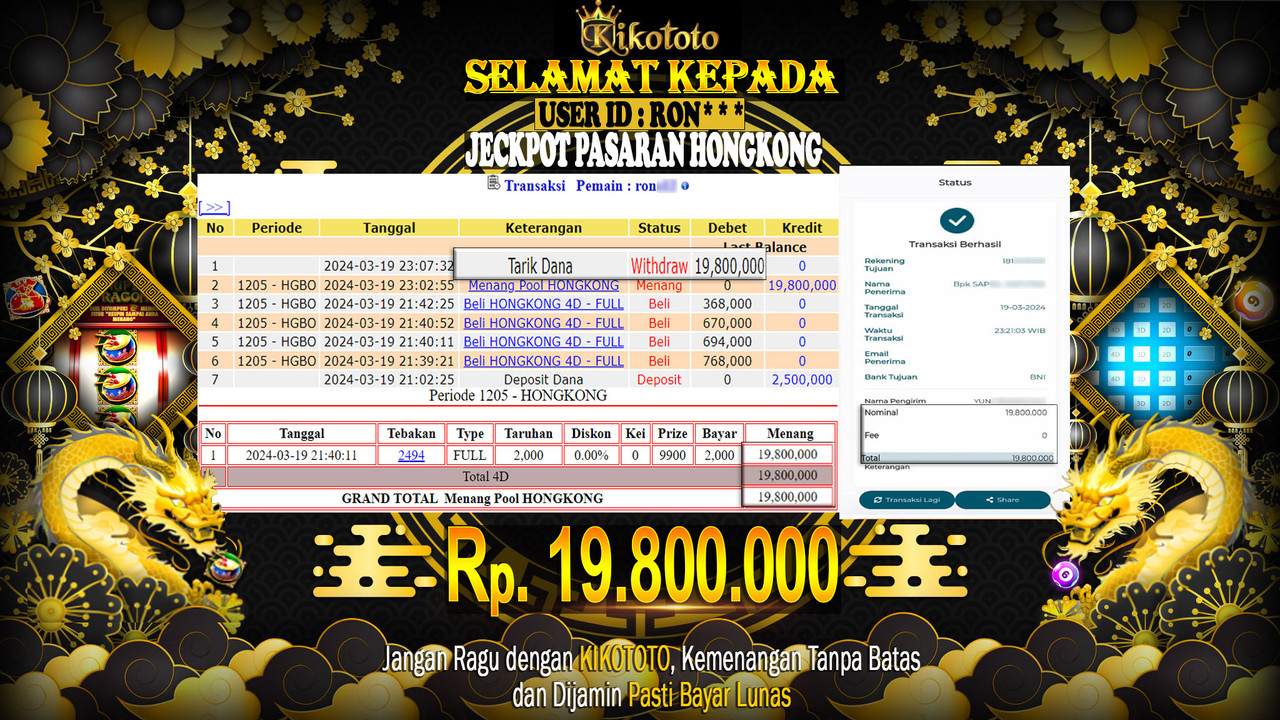 JECKPOT !! MODAL KECIL DAPAT MENANG BESAR DI PASARAN HONGKONG SEBESAR Rp 19,800,000 LANGSUNG DAN TANPA BASA BASI DI BAYAR KIKOTOTO !!!