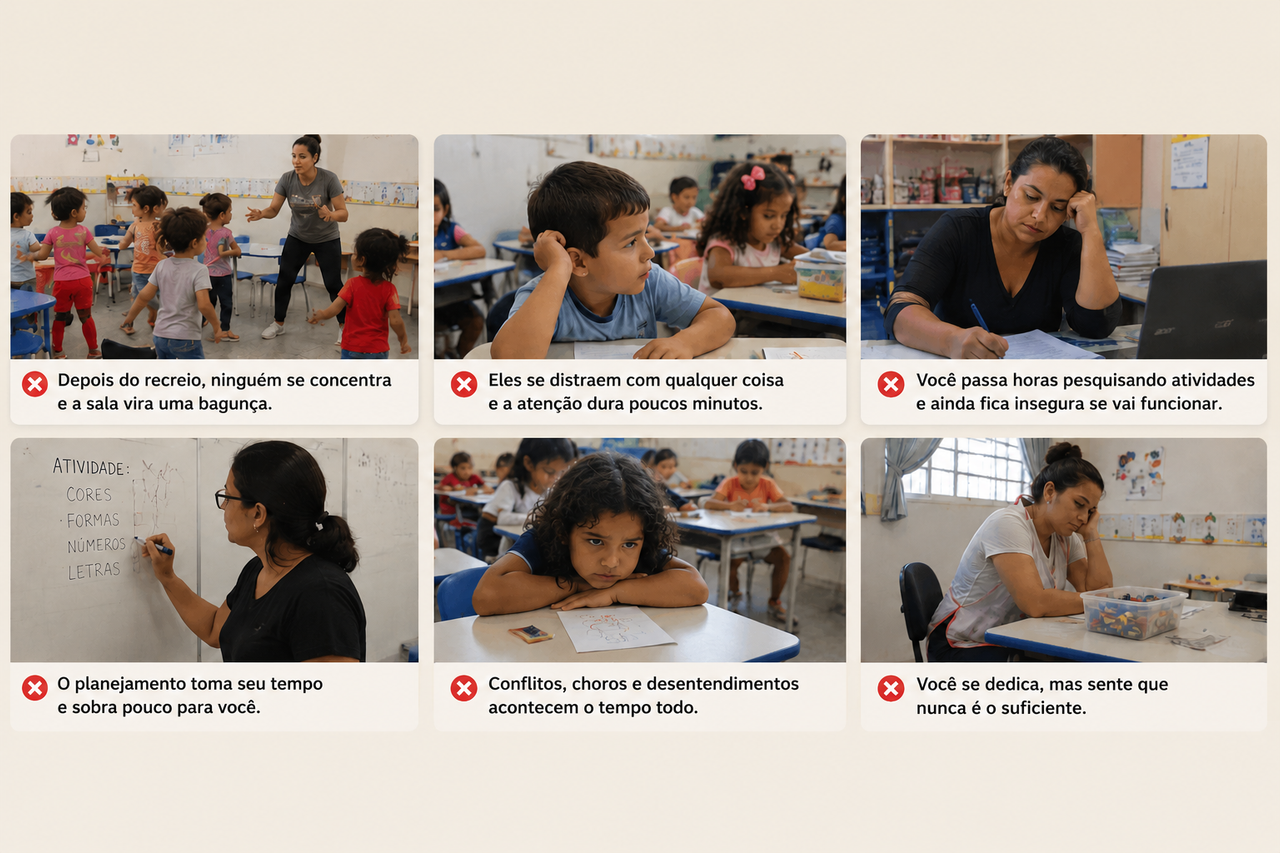 Professora sobrecarregada planejando aulas