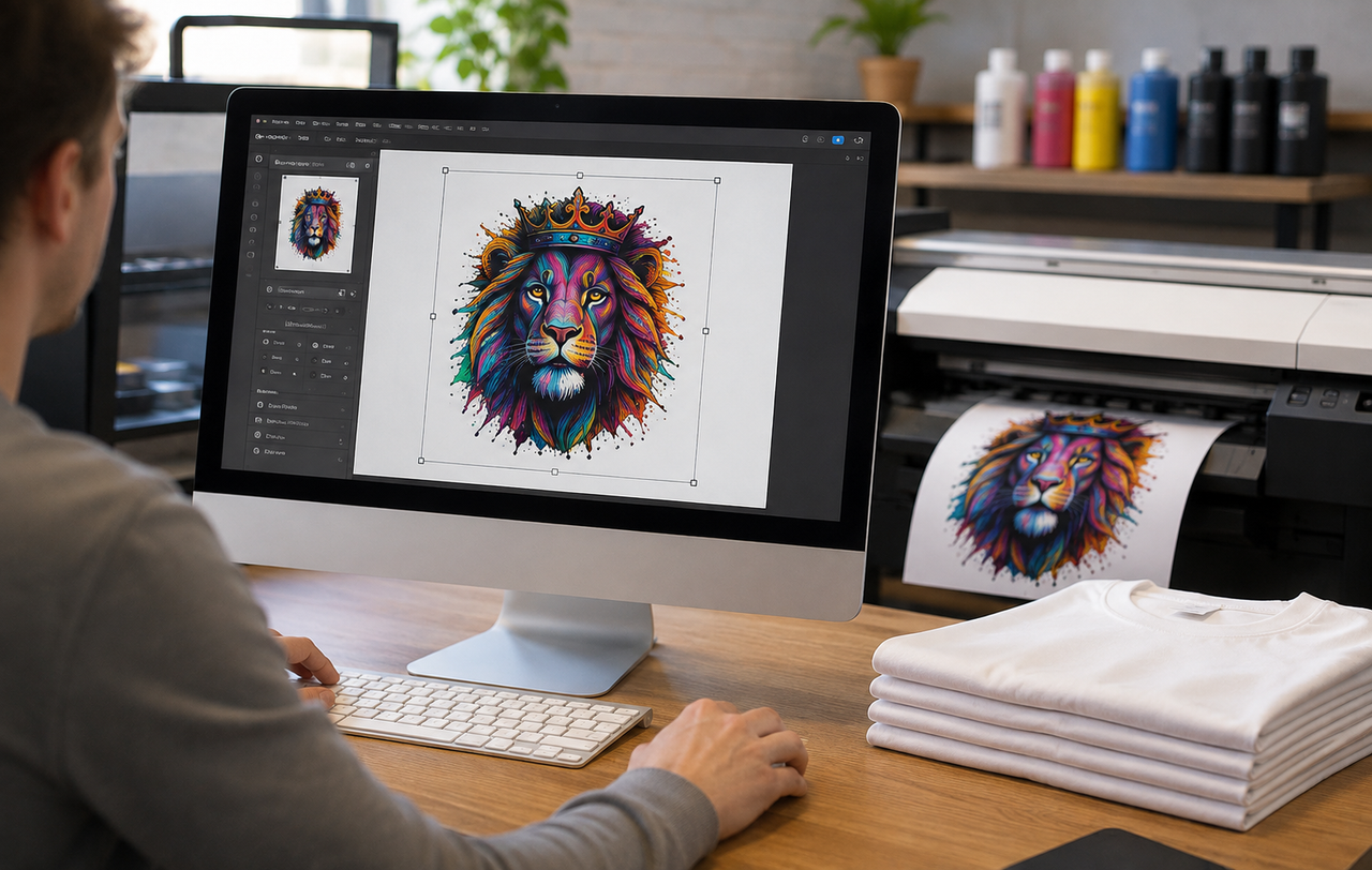 Transfer Kingz printing a colorful DTF design