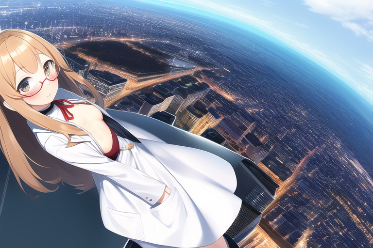 Best quality, masterpiece, small breasts, low angle, city, flat chest, looking d s-1347482656