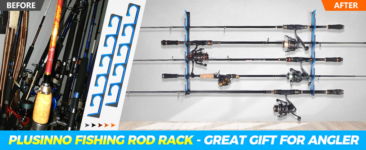 PLUSINNO H5 Horizontal Fishing Rod/Pole Holders Holds 10 Rod Nets Storage  Racks