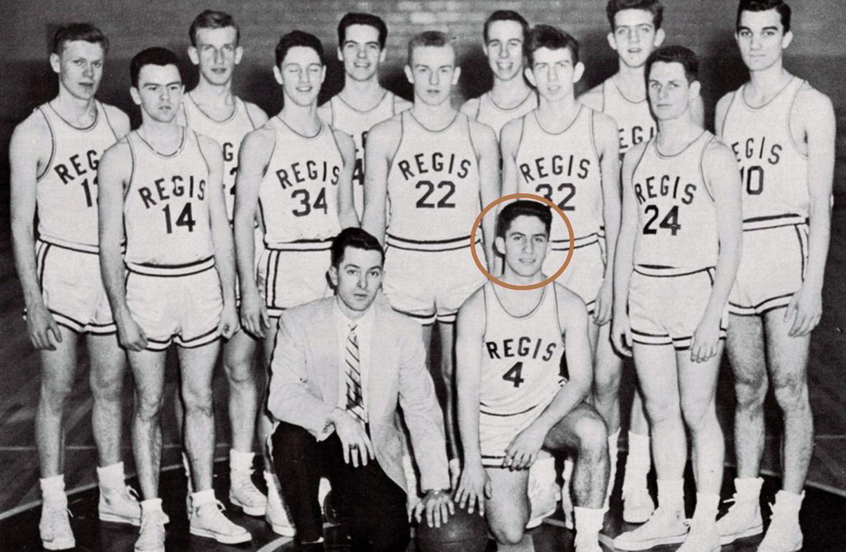 Anthony Fauci (circled), as captain of the basketball team at the prestigious Jesuit school, Regis High School