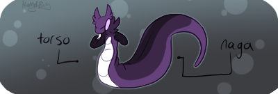 A purple keke showing chubbiness in the torso and naga tail