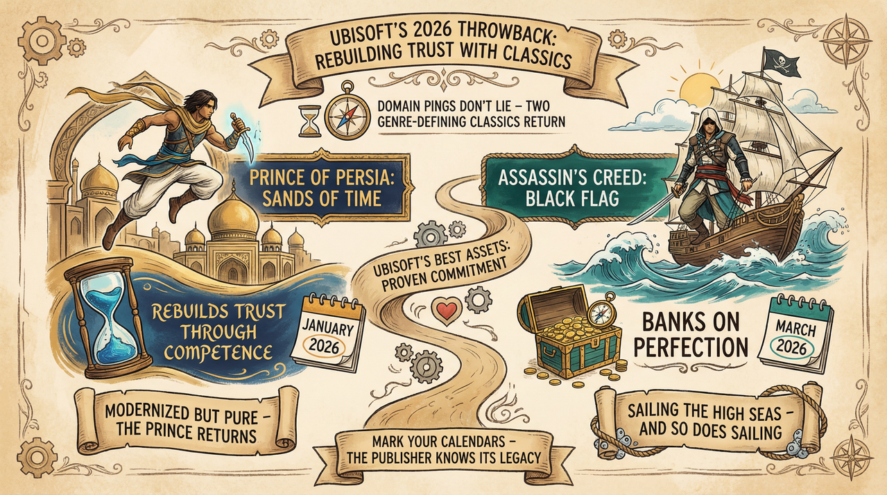 Prince of Persia Remake & Assassin's Creed Black Flag Both Coming 2026 - Domains Go Live 1 Swordsman in desert landscape representing Prince of Persia action platforming