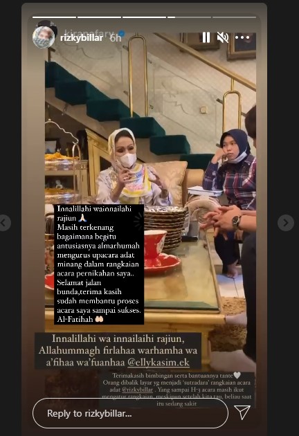 Unggahan Rizky Billar terkait meninggalnya penyanyi legenda Elly Kasim.