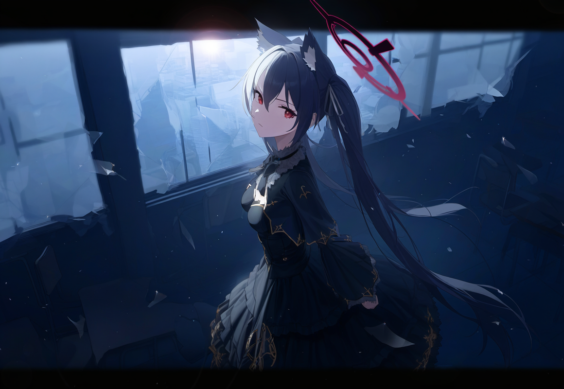 1girl, serika, [[shiroko terror]], [[blue archive]],  scenery, from side, from a s-1147471473