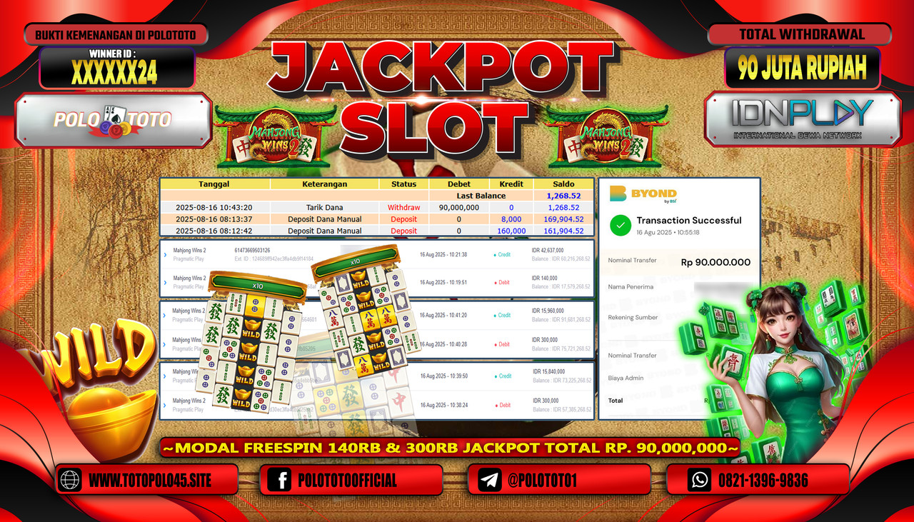 POLOTOTO JACKPOT SLOT MAHJONG WAYS 2 Rp.90.000.000,- LUNAS