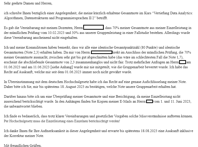 Ungerechtigkeit bei der Notenvergabe und gescheiterte Kommunikation mit dem  Prüfungsamt