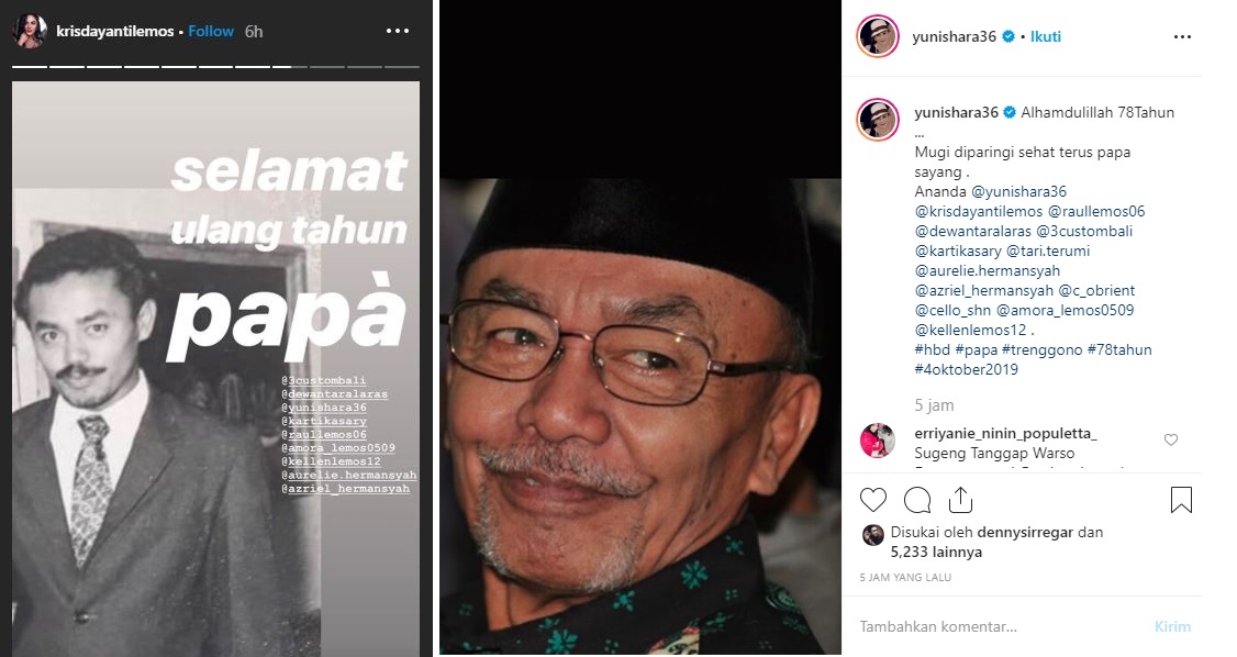 Yuni Shara dan Krisdayanti memberikan ucapan selamat ulang tahun kepada ayah mereka