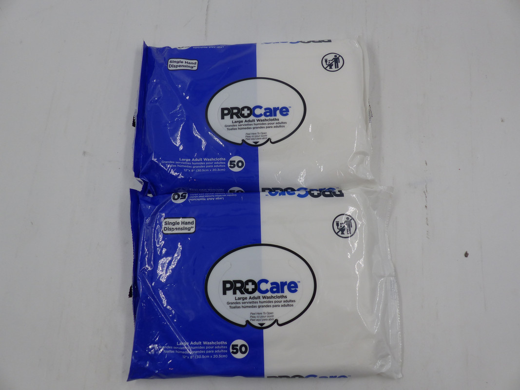 LOT OF 2 PRO CARE LARGE ADULT WASHCLOTHS EASY DISPENSING 50 CT PER PACK