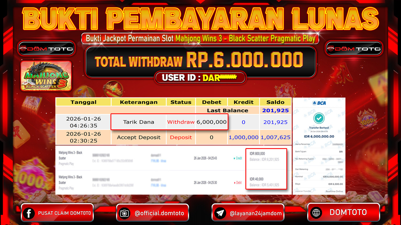 JACKPOT SLOT Mahjong Wins 3 - Black Scatter Pragmatic Play 26 JANUARI 2026