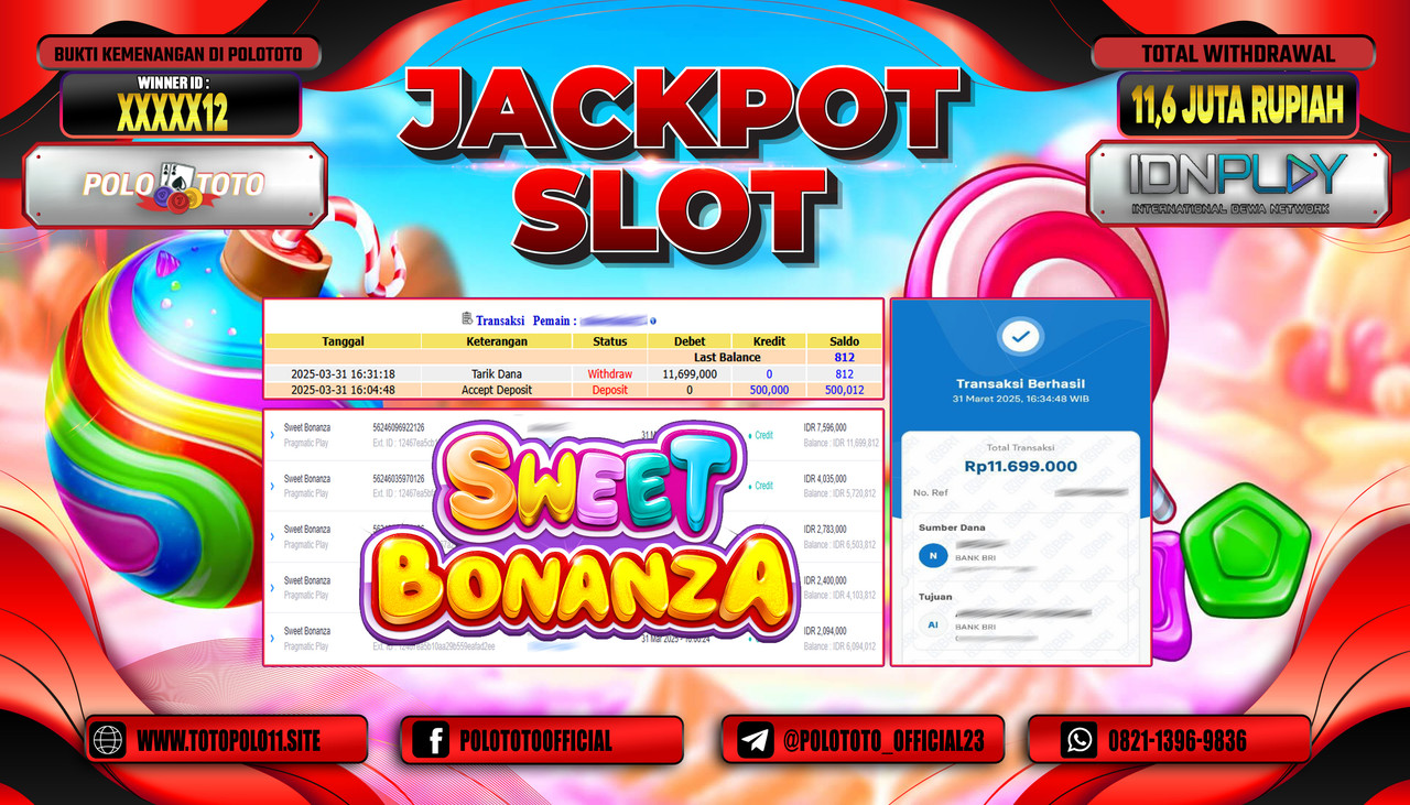 POLOTOTO JACKPOT SLOT SWEET BONANZA Rp.11.699.000,-