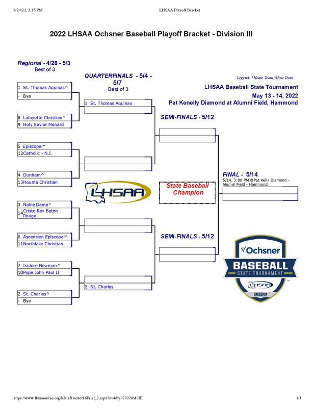 LHSAA Baseball Playoff Brackets More Sports