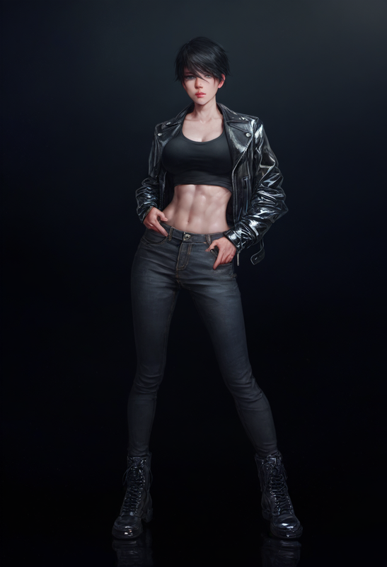 depth of field, 1girl, [[tall]], toned, large breasts, short hair, black hair, b s-4055186042