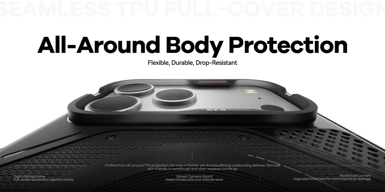 Husa pentru iPhone 17 Pro Max, Aulumu A17 Rugged Outdoor, TPU Rezistent, Compatibila MagSafe, Ventilatie pentru Disipare Caldura, Margini Intarite, Cadrul Camerei Ridicat, Design Rezistent la Socuri, Protectie Maxima, Negru/Gri 3 c43cf4bc 82ff 4184 a594 a2e78b649f52