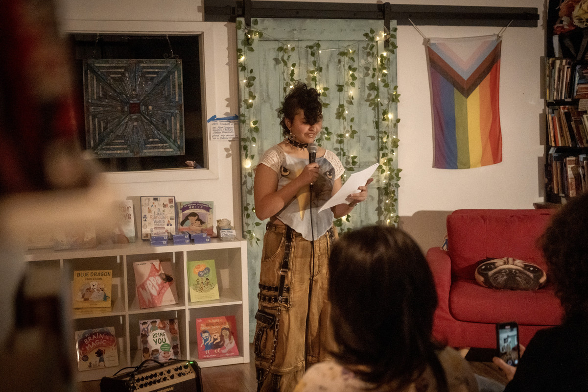 Photo of me reading on stage