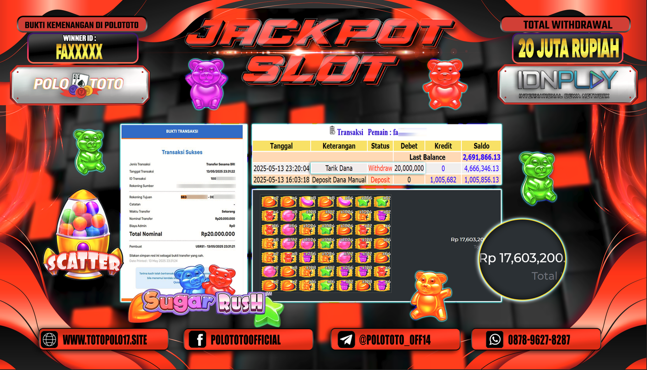 POLOTOTO JACKPOT SLOT SUGAR RUSH Rp.20.000.000,-