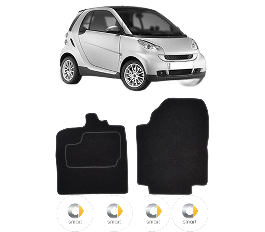 Set Covorase Presuri SMART FORTWO Coupe (451) din 2007-2013, Auto, Material Textil Mocheta, 4 Stickere auto cu SMART