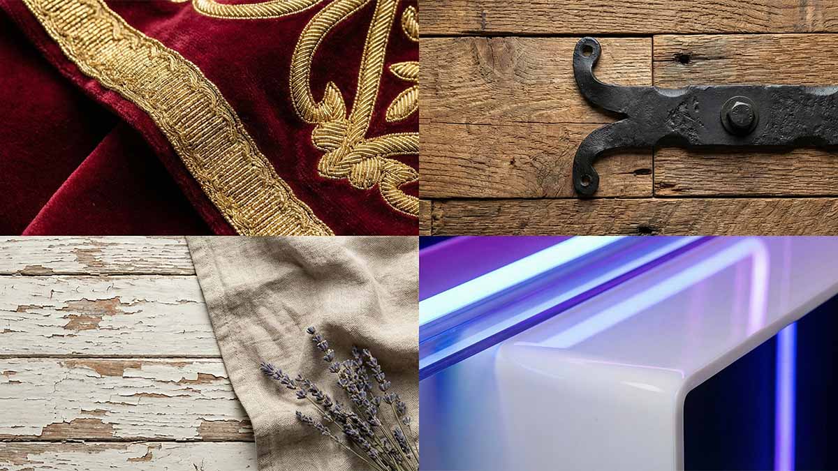 Сравнение фактур: бархат классики, металл лофта, лен прованса и глянец модерна