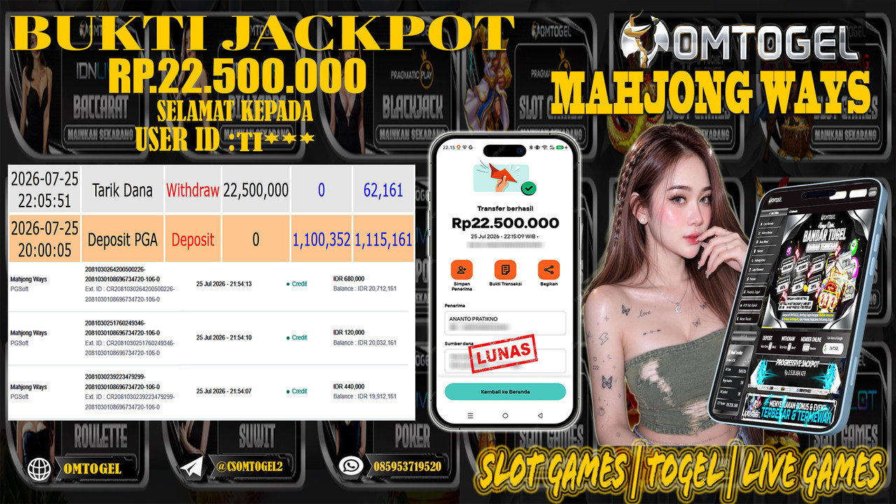 OMTOGEL JACKPOT PG SOFT MAHJONG WAYS Rp,22,500,000,- DIBAYAR LUNAS