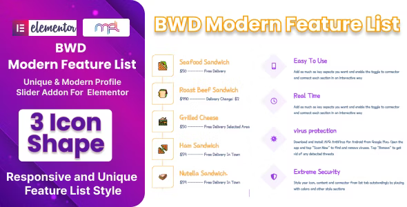 BWD Modern Feature List Addon For Elementor WordPress