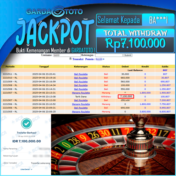 JACKPOT LIVE GAMES MAIN DI LIVE GAMES ROULETTE WD Rp 7.100.000,- DIBAYAR LUNAS GARDATOTO MANTAP !