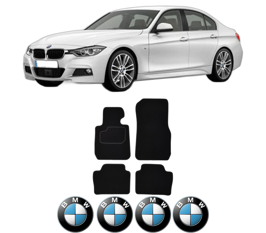 Set Covorase Presuri BMW Seria 3 (F30, F80) din 2011-2018, Auto, Material Textil Mocheta, 4 Stickere auto cu BMW