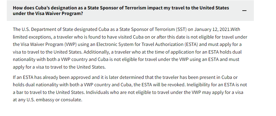 Viajar a USA tras viaje a Cuba: necesito visado? - Foro USA y Canada
