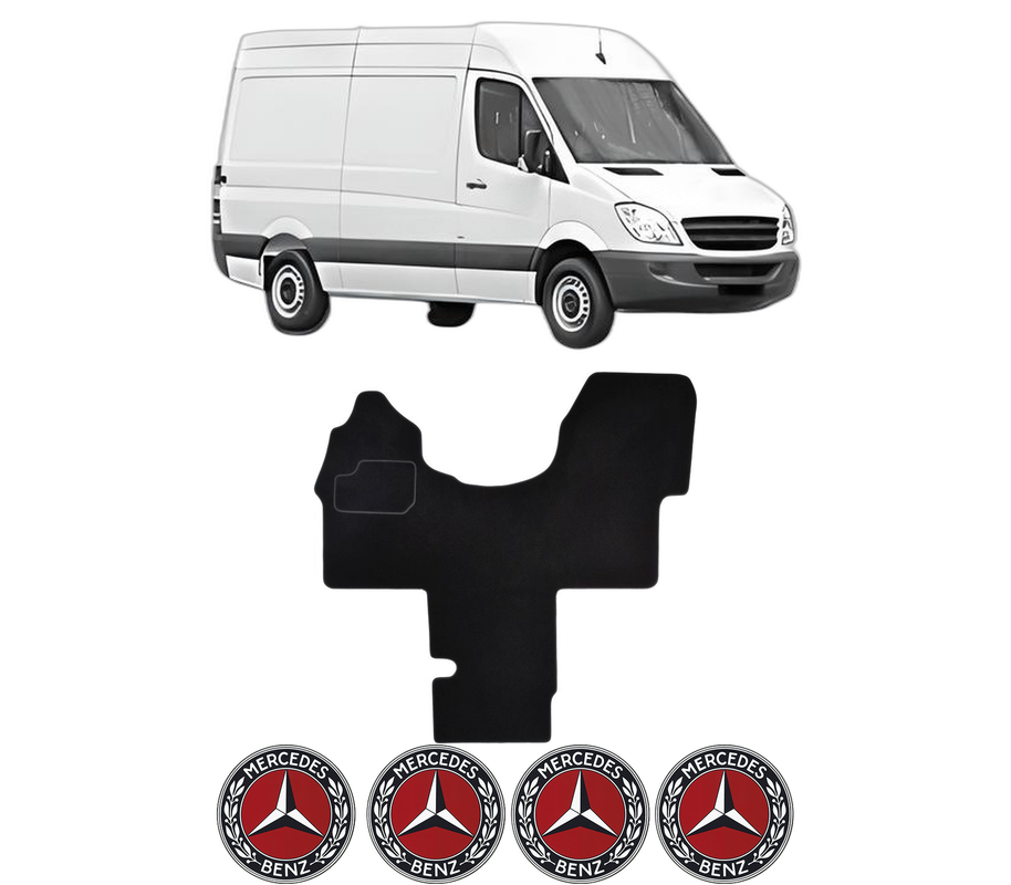 Set Covorase Presuri MERCEDES-BENZ SPRINTER 3,5-t Van (B906) din 2006-2018, Auto, Material Textil Mocheta, 4 Stickere auto cu MERCEDES-BENZ