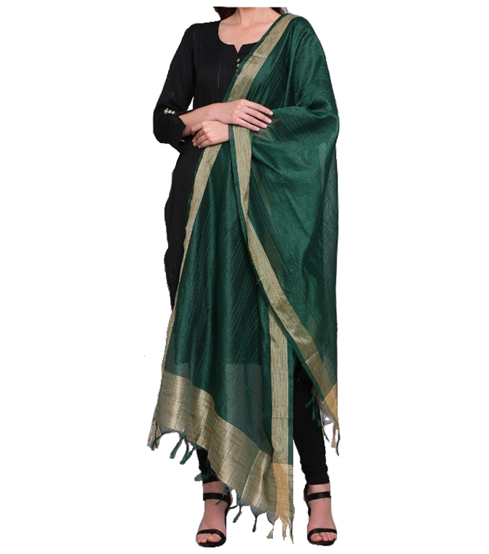 Chanderi Dupatta Gold Toned Striped with Zari Veil Stole Neck Scarf For Women's - Picture 39 of 46