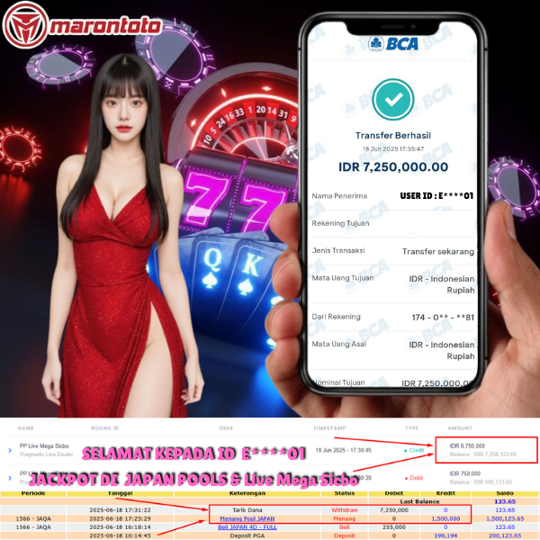Bukti Kemenangan Member Marontoto Sebesar 7,250,000 JuTa