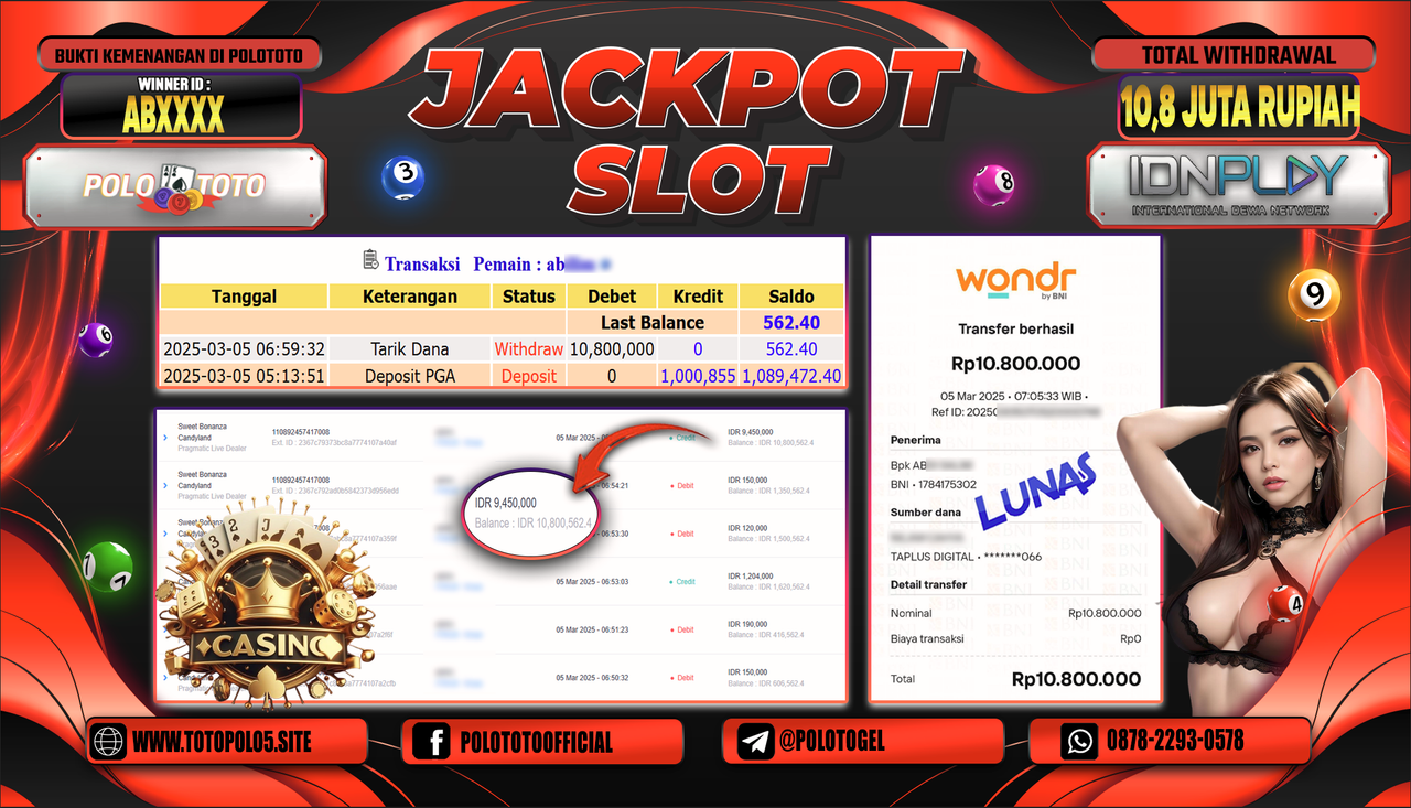 POLOTOTO JACKPOT SLOT SWEET BONANZA CANDYLAND Rp.10.800.000,-