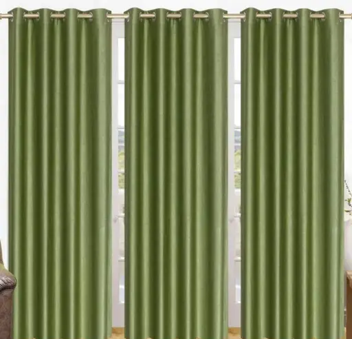 RICHLINEN Attractive Plain Crush Curtain For Door & Window ,Green (Pack of 3pcs) (R701)