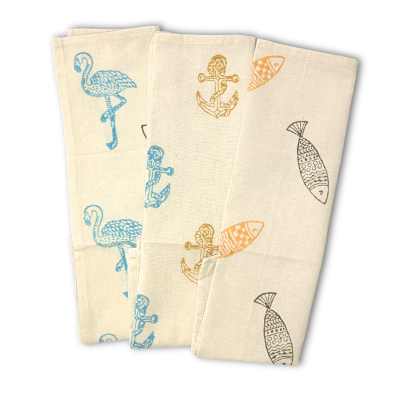 Eco-Friendly Handblock Printed Kitchen Napkins – Set of 3 Pattern 6
