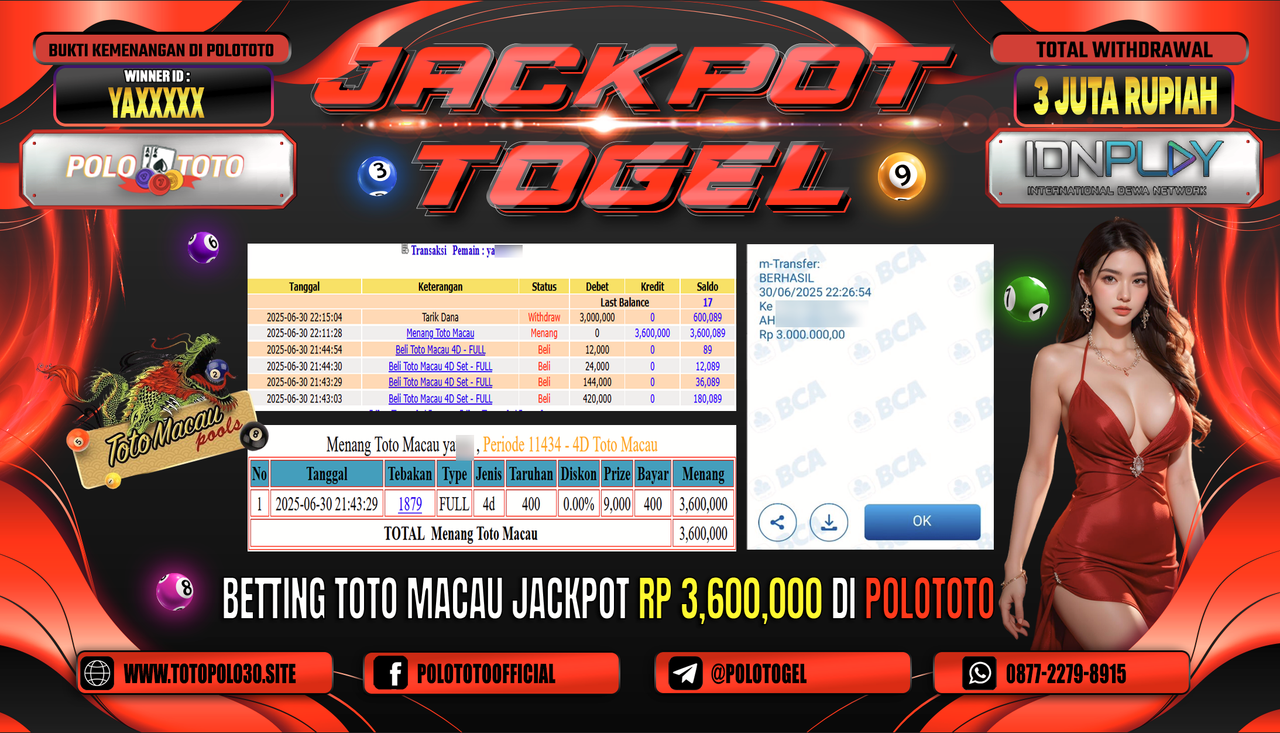 POLOTOTO JACKPOT TOGEL TOTOMACAU Rp.3.000.000,- LUNAS