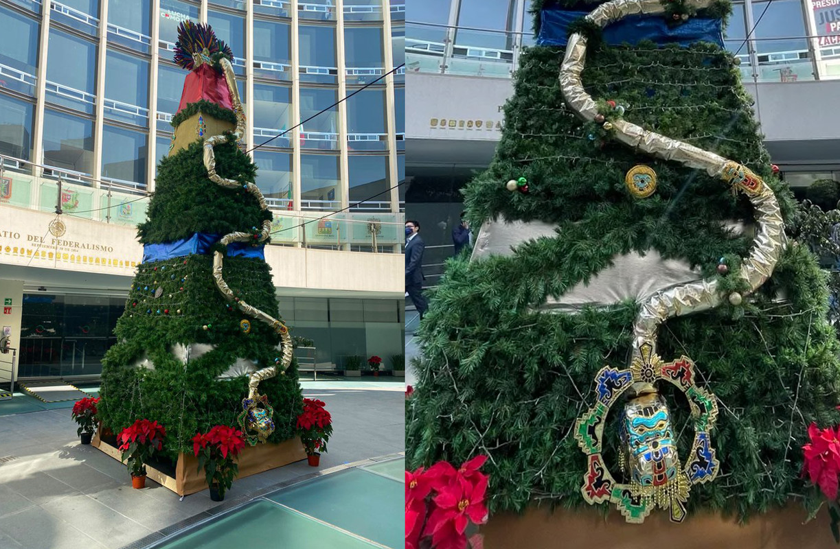 Critican el Árbol de Navidad del Senado, sin esferas pero con penachos