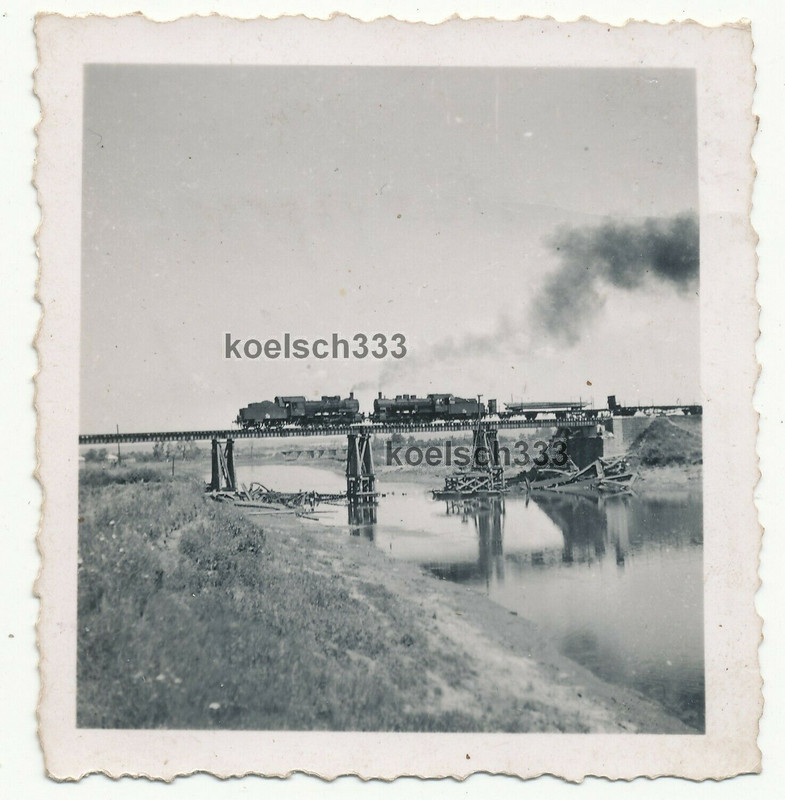 6 Fotos Slawjansk Russland Pioniere Brücke Dampflok Belastungsprobe Feldtelefon1