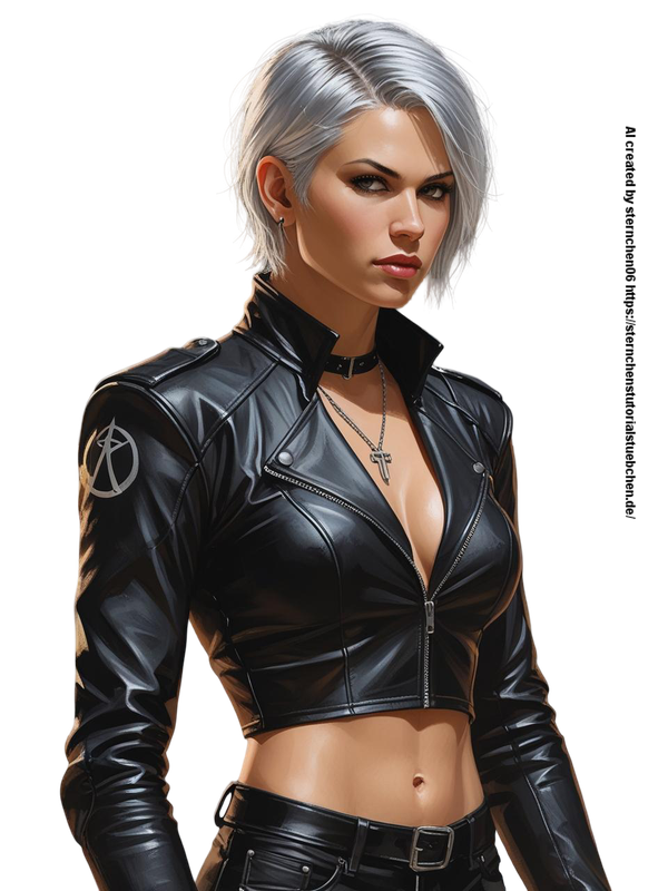 hells angel , in black leather clothes, silver short Hair, digital painting,  full body (1)