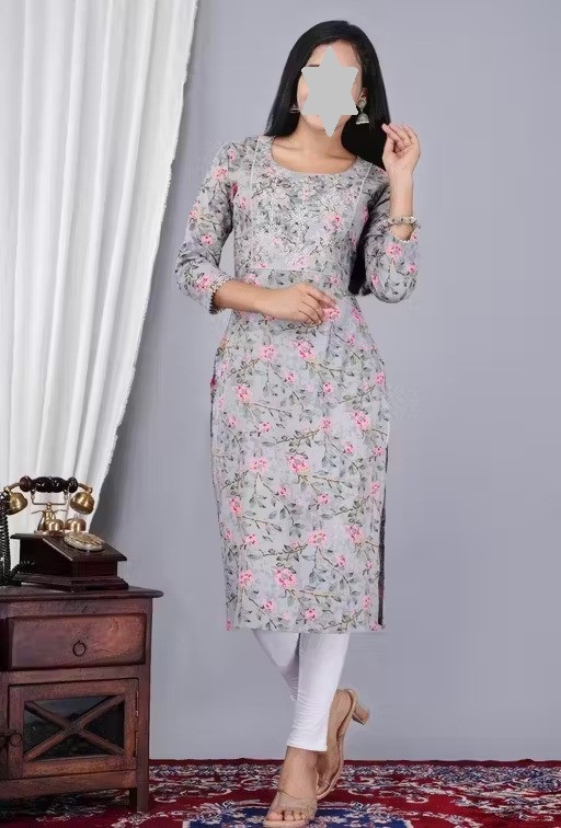 Women's Latest Design Casual Printed Grey Kurti For Office And Daily Use Color 1 (KS157)